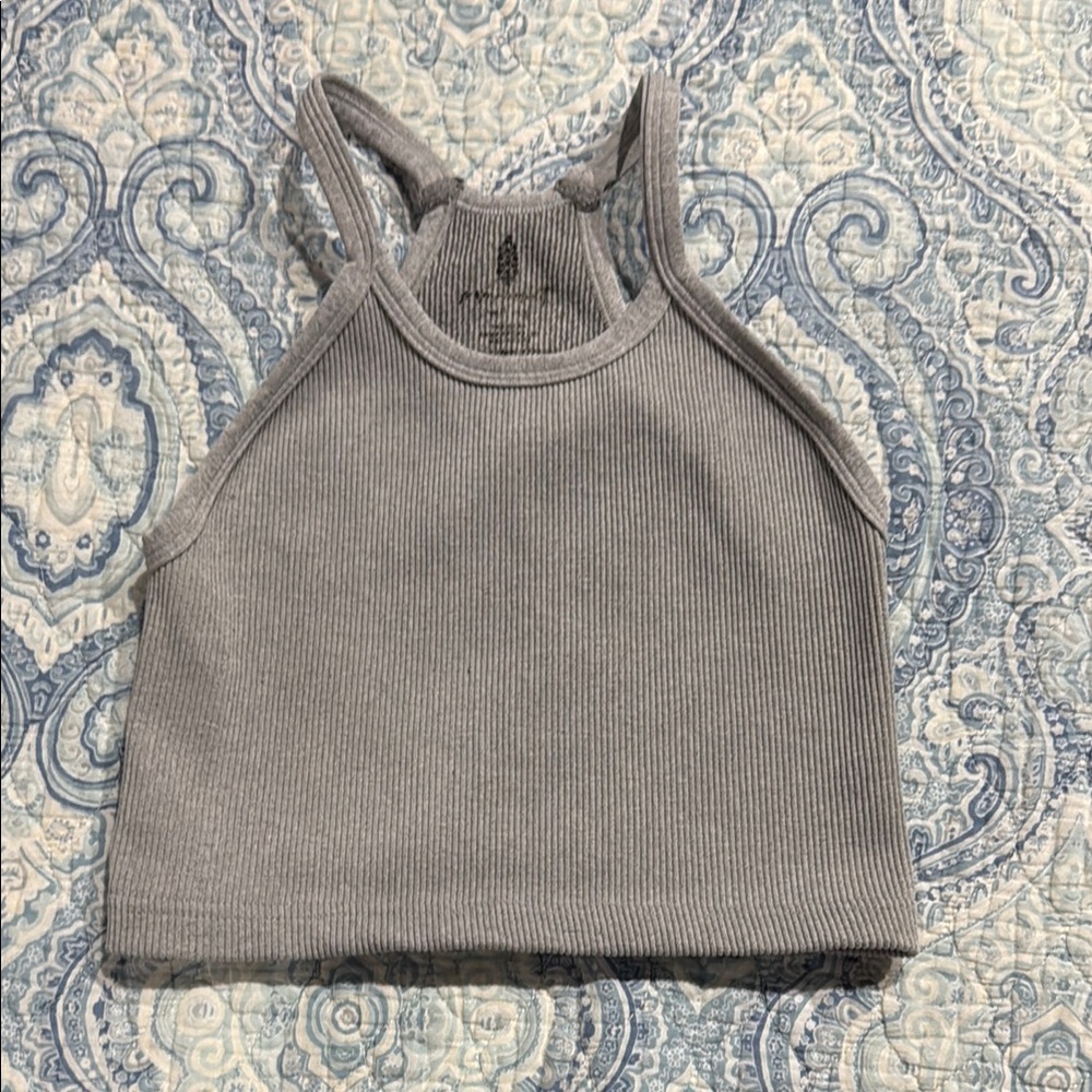 Free People Movement Gray Ribbed Crop Top
